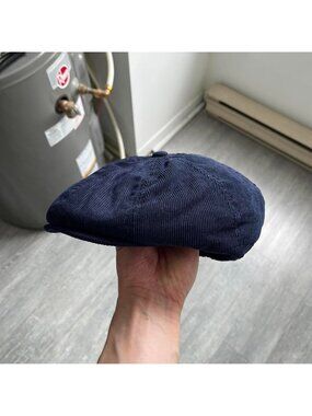 Navy Blue Vintage “Lion” Corduroy Newsboy Cap / Beret (One Size Fits Most)